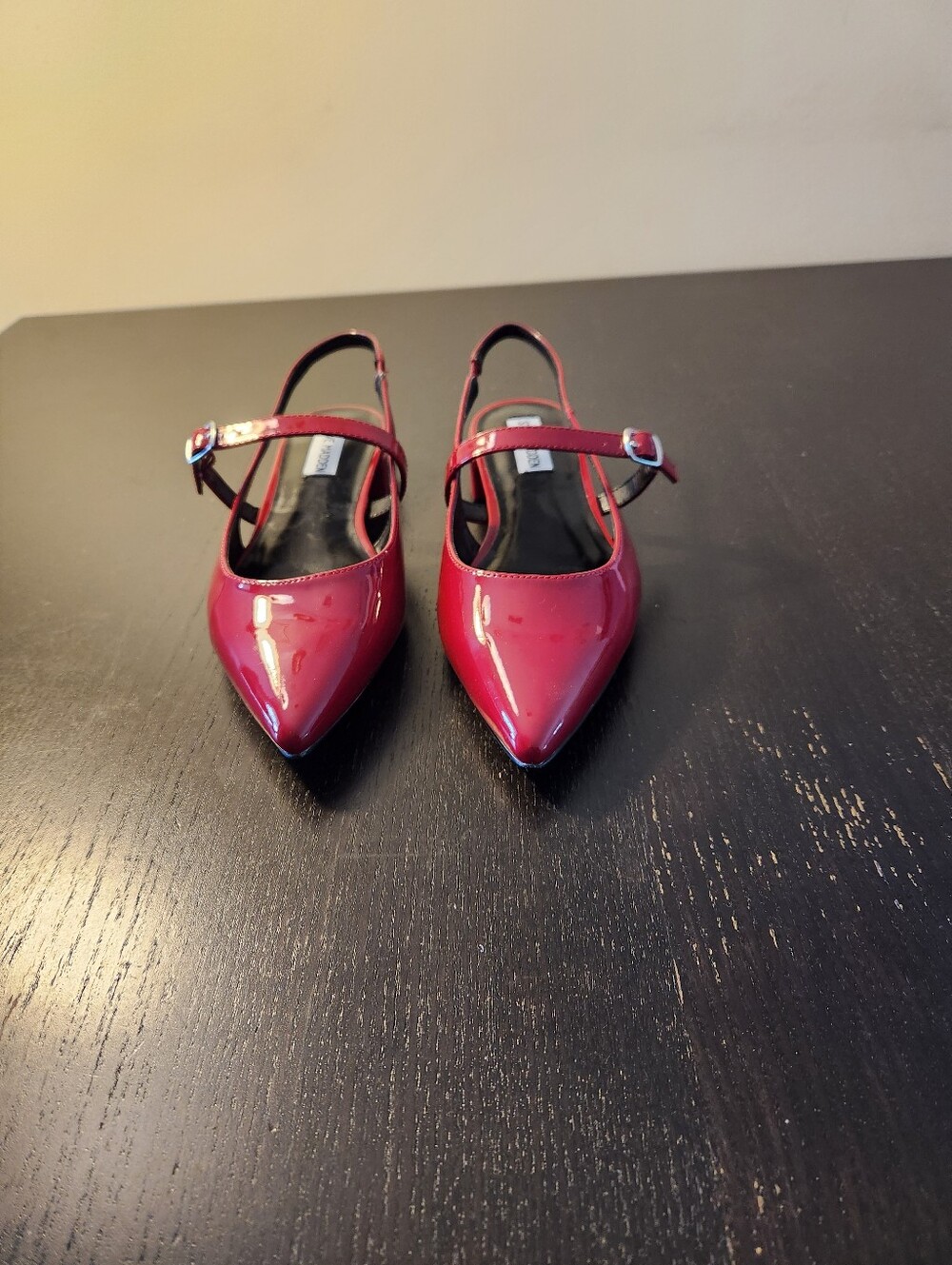 Steve Madden Red Patent Pointed-Toe Mary Jane Slingback Flats